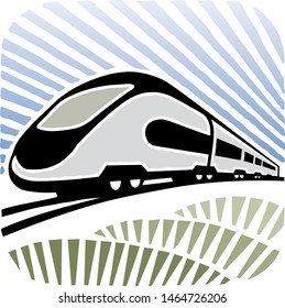 Casual Woodcut / Linoleum Cut / Engraving Of High Speed Train Icon