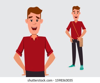casual young boy cartoon character standing pose vector illustration for your design, motion or animation.