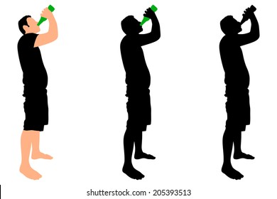 Casual young man drinking bottle of beer, vector