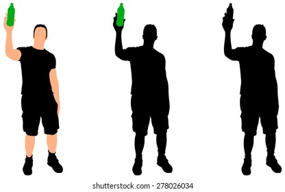 Casual young man drinking bottle of beer, vector