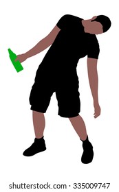 Casual young man drinking bottle of beer, vector