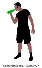 Casual young man drinking bottle of beer, vector