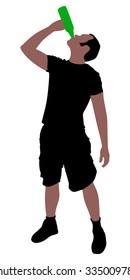 Casual young man drinking bottle of beer, vector