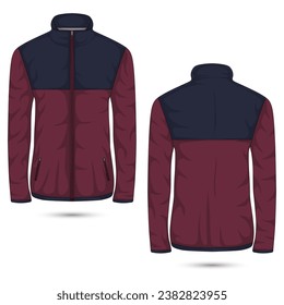 Casual zipper jacket mockup front and back view. Vector illustration