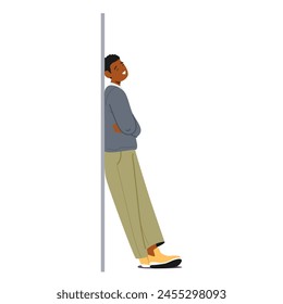 Hombre Vestido De Forma Informal Se Apoya Contra Una Pared, Su Postura Relajada, Sonrisa Débil Jugando En Sus Labios. Personaje Masculino Negro En Blazer Y Pantalones Que Muestran Relajación Pose. Ilustración vectorial de Personas de dibujos animados