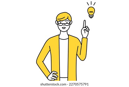 A casually dressed young man coming up with an idea, Vector Illustration