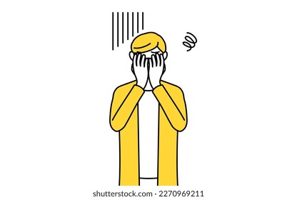 A casually dressed young man covering his face in depression, Vector Illustration