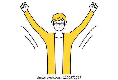 A casually dressed young man doing radio calisthenics, preparation for accident prevention, Vector Illustration