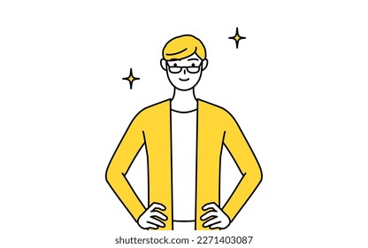A casually dressed young man with his hands on his hips, Vector Illustration