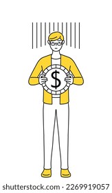 A casually dressed young man, an image of exchange loss or dollar depreciation