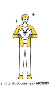 A casually dressed young man, an image of foreign exchange gains and yen appreciation