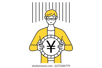 A casually dressed young man, an image of exchange loss or yen depreciation, Vector Illustration