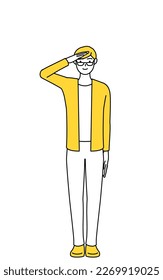 A casually dressed young man making a salute.