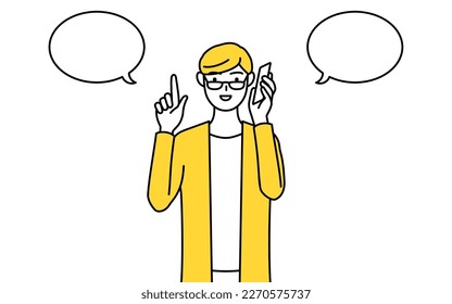 A casually dressed young man pointing while on the phone, Vector Illustration