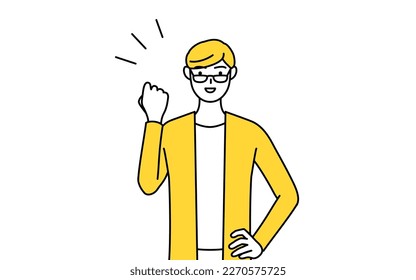A casually dressed young man posing with guts, Vector Illustration