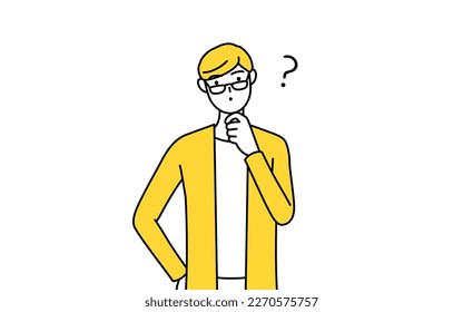 A casually dressed young man with questions, Vector Illustration