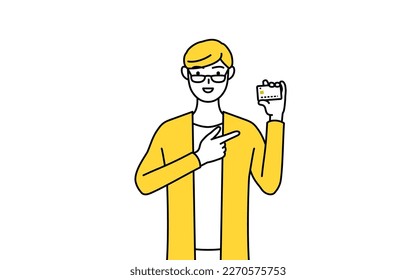 A casually dressed young man recommending credit card payment, Vector Illustration