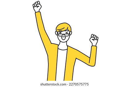 A casually dressed young man smiling and jumping, Vector Illustration