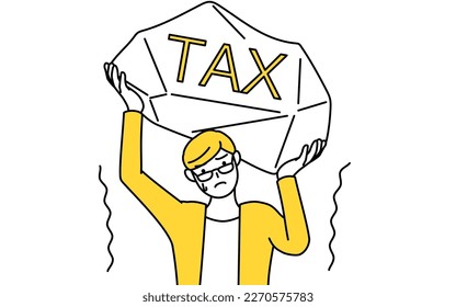 A casually dressed young man suffering from tax increases, Vector Illustration