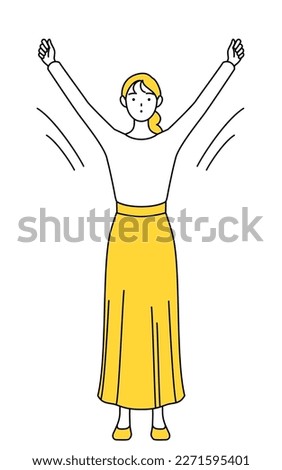 A casually dressed young woman doing radio calisthenics, preparation for accident prevention, Vector Illustration