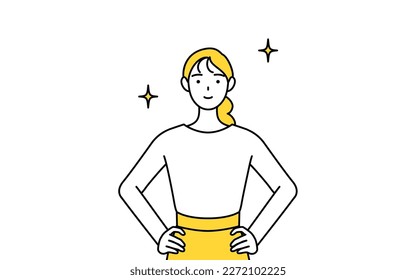 A casually dressed young woman with her hands on her hips, Vector Illustration