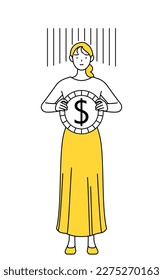 A casually dressed young woman, an image of exchange loss or dollar depreciation, Vector Illustration