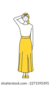 A casually dressed young woman making a salute, Vector Illustration