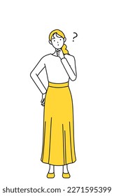 A casually dressed young woman with questions, Vector Illustration