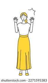 A casually dressed young woman raising her hand in surprise, Vector Illustration