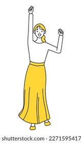 A casually dressed young woman smiling and jumping, Vector Illustration