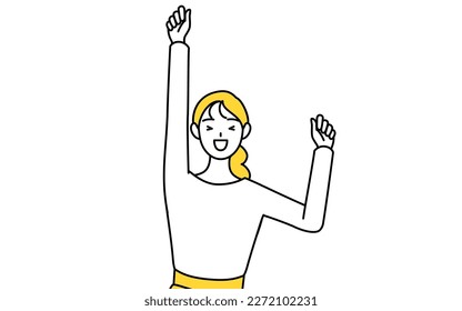 A casually dressed young woman smiling and jumping, Vector Illustration