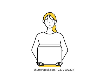 A casually dressed young woman working to carry cardboard boxes, Vector Illustration