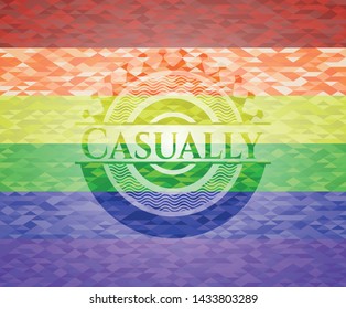 Casually emblem on mosaic background with the colors of the LGBT flag