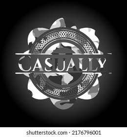 Emblema de camuflaje gris casualmente. Ilustración vectorial. 