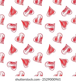 Casually hand-drawn hearts, seamless background with vector love pattern.