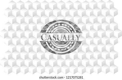 Casually realistic grey emblem with geometric cube white background