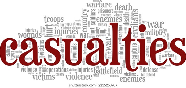 Casualties of war word cloud conceptual design isolated on white background.