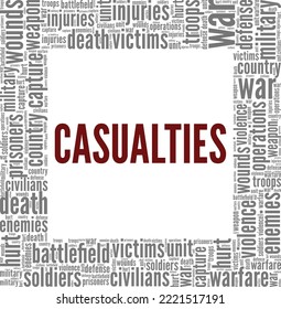 Casualties of war word cloud conceptual design isolated on white background.