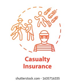 Casualty insurance concept icon. Emergency help. Rescue from assault. Medical coverage. Terrorism and war. Disaster aid idea thin line illustration. Vector isolated outline RGB color drawing