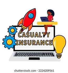 Casualty insurance. Insurance industry sector of the economy online service or platform. Protection of life and property from damage service. Multiplier analysis of a company. Flat vector illustration