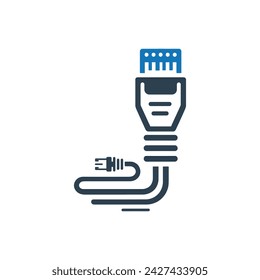 Icono de conector Ethernet Cat 5, conector Ethernet con icono de cable