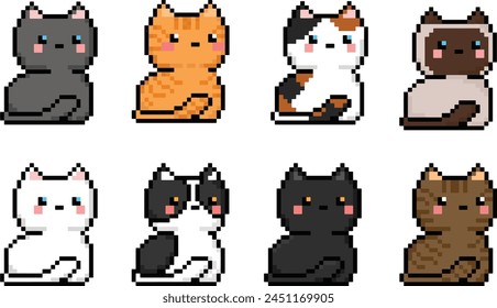 Cat in 8 bit pixel art. Animals Pixel in vector