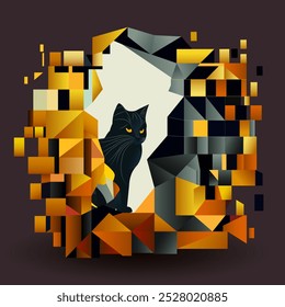 cat in abstract art style, cube style for poster, banner or background, vector illustration