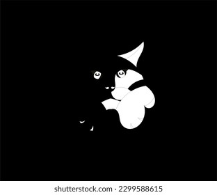 Cat abstract design in black and white ink. Logo design vector illustration 