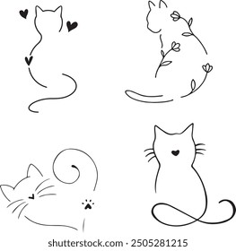 cat abstract doodle , cute cat, tattoo style 