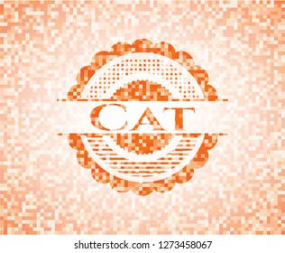 Cat  abstract orange mosaic emblem with background