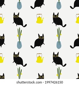 Cat Abstract vector illustration seamless pattern. Vector templates for card, poster, flyer, banner and other use.Wrapping paper,textile,fabric.