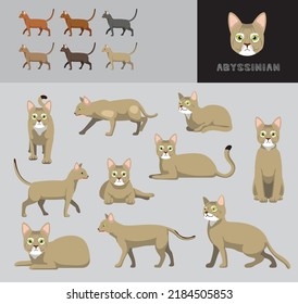 Cat Abyssinian Fawn Color Cartoon Vector Illustration Color Variation Set