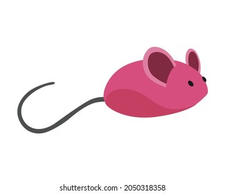 Cat accessorie rubber mouse. Funny toy device for playing with animal. Colorful illustration for pet shop. Kiten care icon