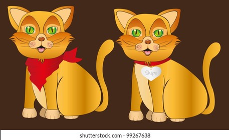 cat with accessories over brown background, vector illustration